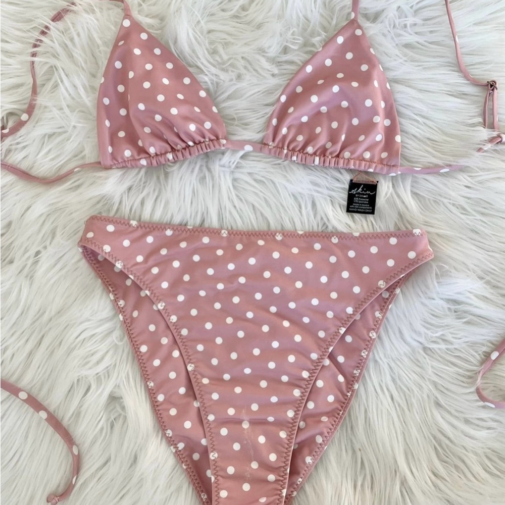 Polka Dot Triangle Bikini Set - Pink